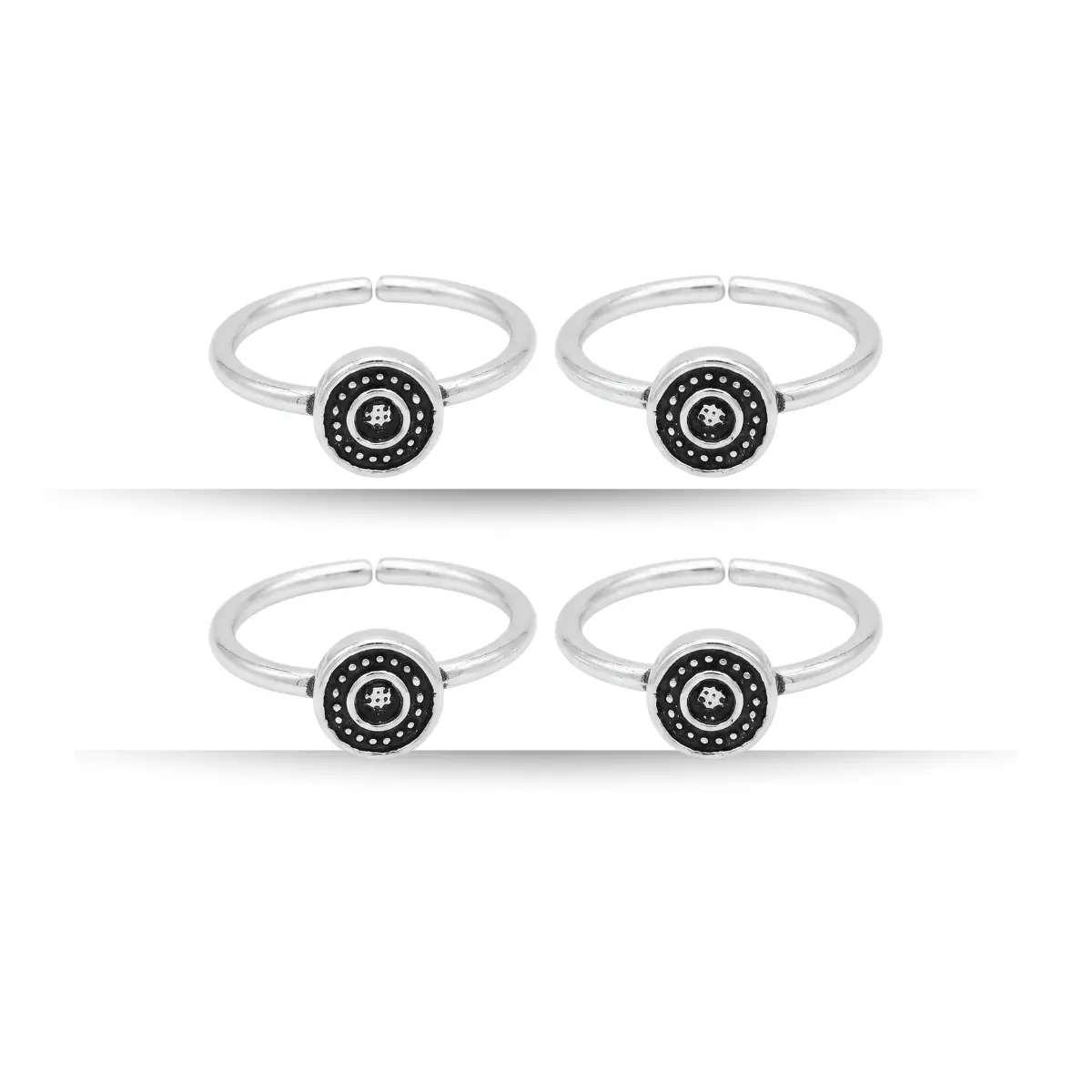 925 Sterling Silver Toe Ring Pair Of 2 Round Traditional Inspired Motifs For Women